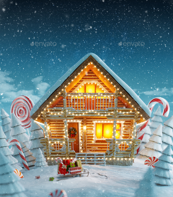 Amazing Decorated log house - Stock Photo - Images