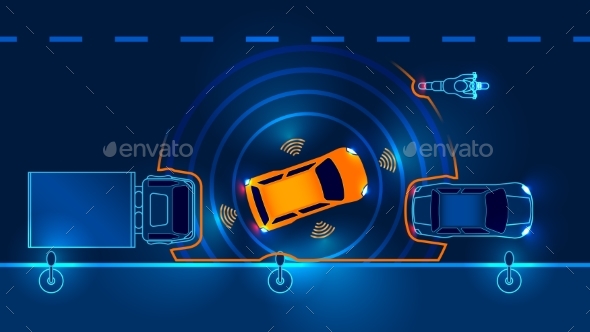 GraphicRiver Autonomous Car Leaves Parking Space Driverless 20891638 GraphicRiver Autonomous Car Leaves Parking Space Driverless 20891638