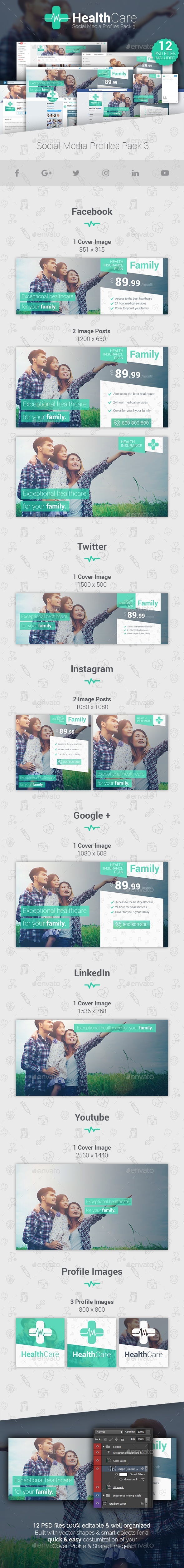 HealthCare - Social Media Cover/Profile Pack 3 - Social Media Web Elements