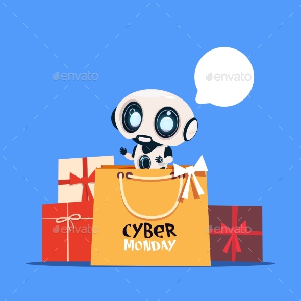 GraphicRiver Modern Robot Holding Shopping Bags 20893509