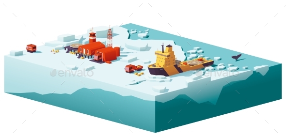 GraphicRiver Low Poly Polar Station and Icebreaker 20894577 GraphicRiver Low Poly Polar Station and Icebreaker 20894577