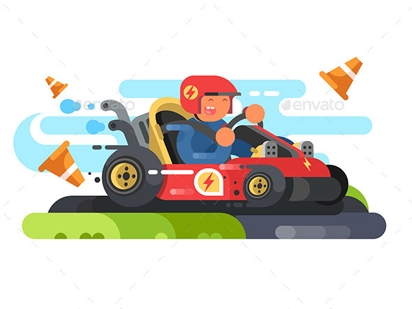 Man Riding Karting Design Flat - People Characters