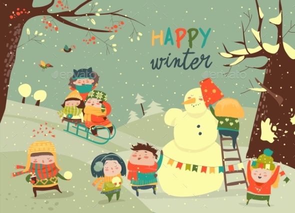 GraphicRiver Kids Playing Winter Games 20897712