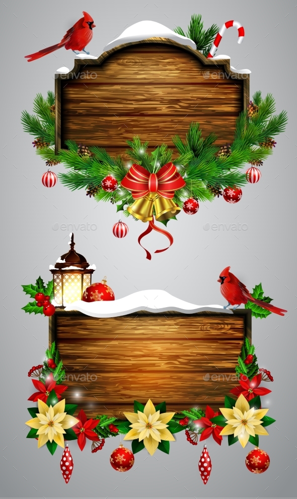 Download Stock Vector - GraphicRiver Vector Wooden Christmas Board ...