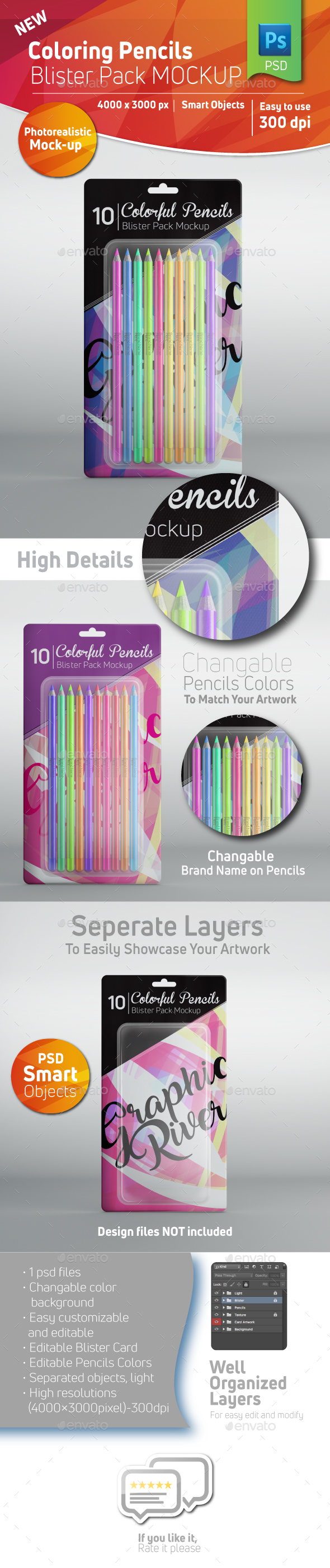 Blister Card Mockup For Coloring Pencils Set - Packaging Product Mock-Ups