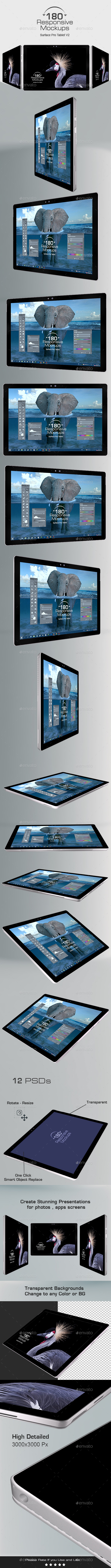 180 Responsive 3d Mockups - Surface Pro Tablet V2 - Monitors Displays