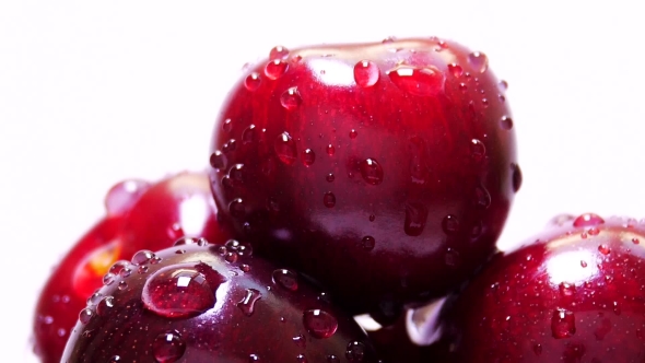 Drops of Water on Fresh Cherry Berries