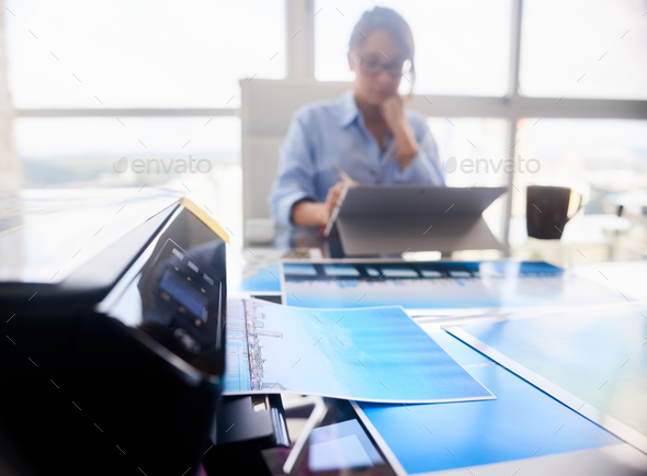 Printer Printing Photo In Photographer Studio For Artist Production - Stock Photo - Images