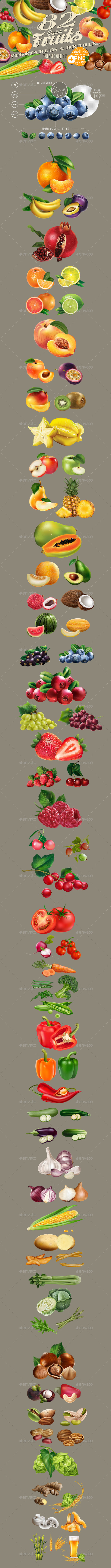 GraphicRiver 82 Fruits Berries and Vegetables 20901293 GraphicRiver 82 Fruits Berries and Vegetables 20901293