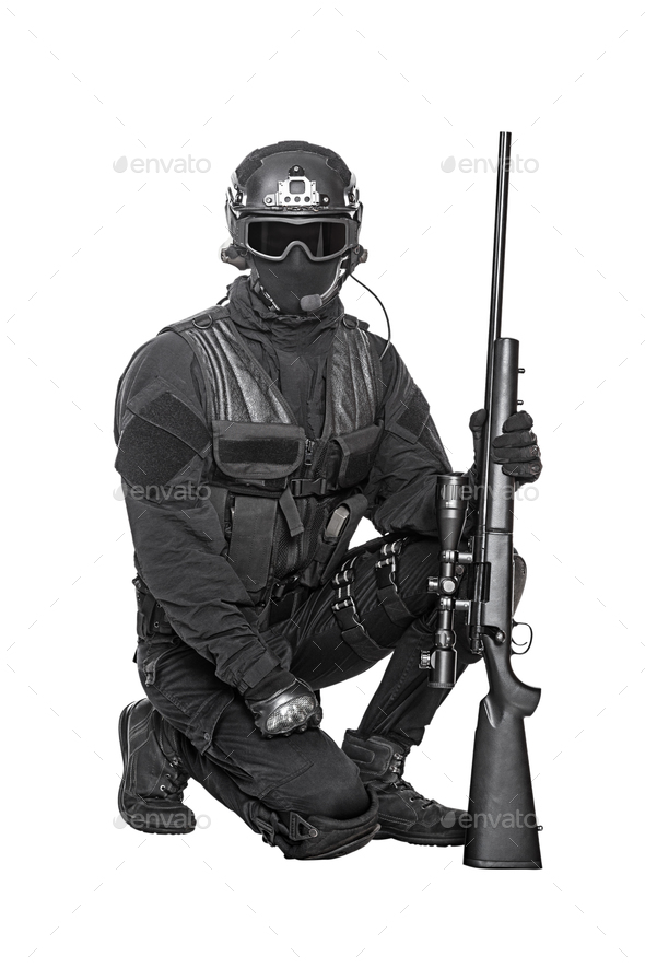 swat operator with sniper rifle - Stock Photo - Images