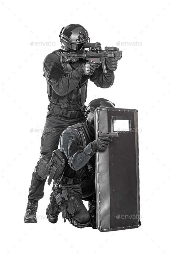 SWAT officer with ballistic shield - Stock Photo - Images