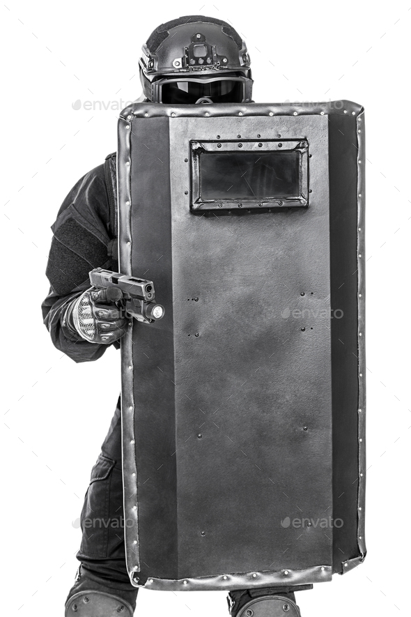 SWAT officer with ballistic shield - Stock Photo - Images