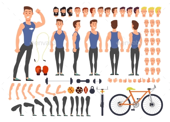 Cartoon Man Athlete Vector Character Constructor - People Characters