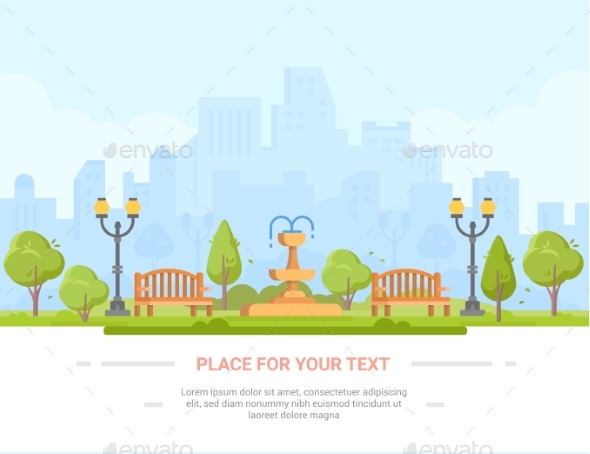 City Park - Modern Vector Illustration with Place - Buildings Objects