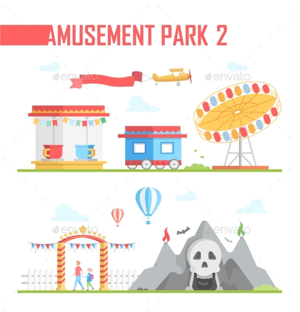 Set of Amusement Park Elements - Modern Vector - Web Elements Vectors
