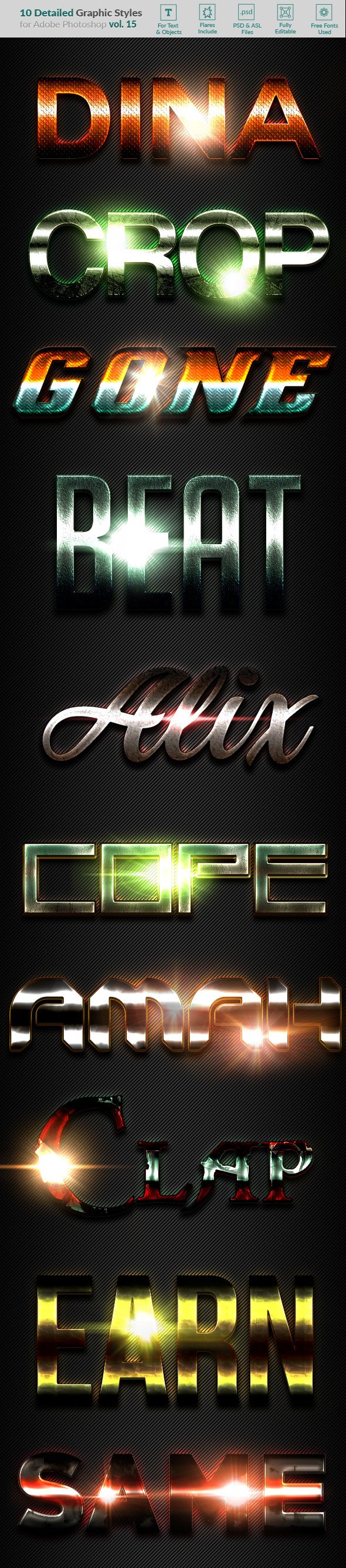 10 Text Effects Vol. 15 - Styles Photoshop