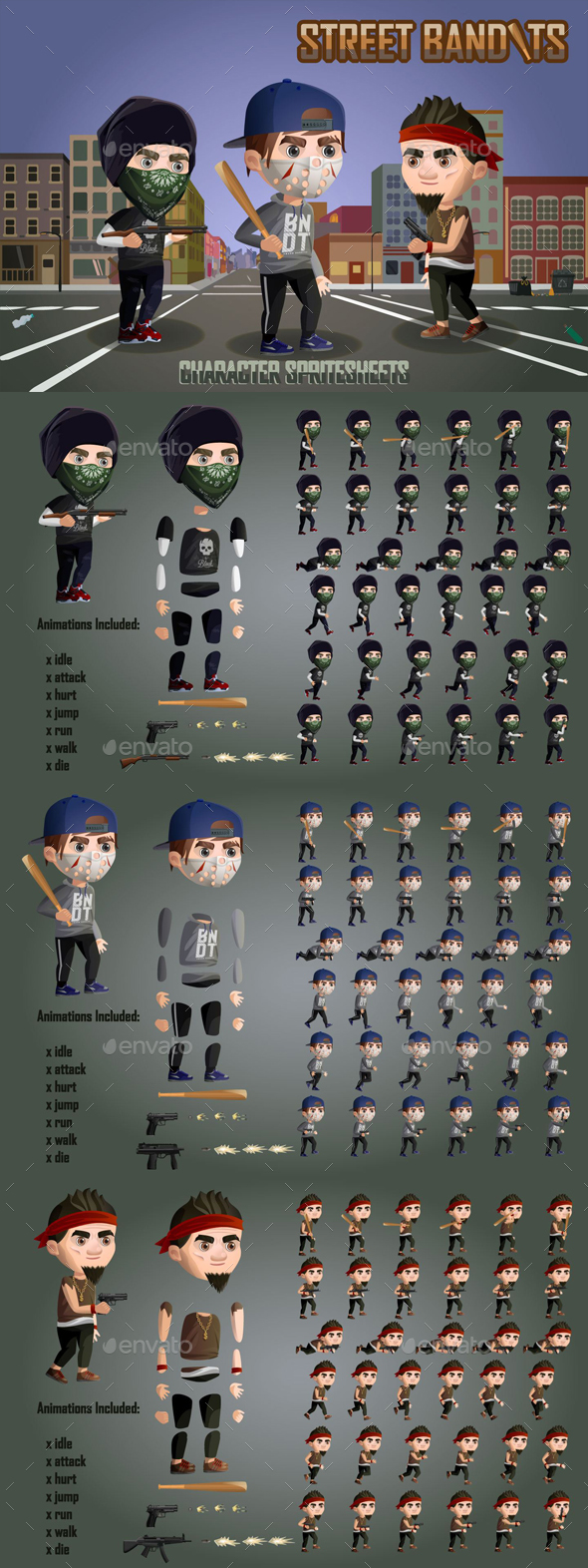 GraphicRiver 2D Street Bandits Character Sprites 20904307 GraphicRiver 2D Street Bandits Character Sprites 20904307