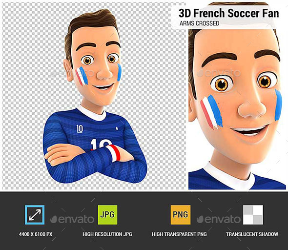 GraphicRiver 3D French Soccer Fan with Arms Crossed 20904444 GraphicRiver 3D French Soccer Fan with Arms Crossed 20904444