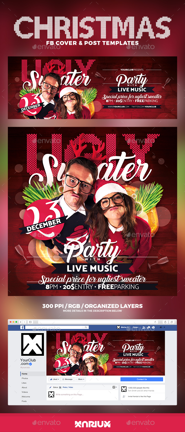 Ugly Sweater Facebook Cover - Social Media Web Elements