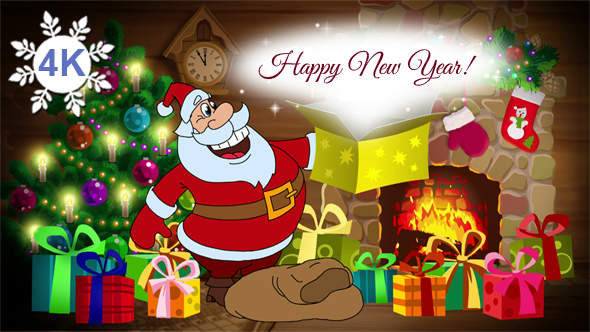 New Year Animated Card With Santa Claus 4K