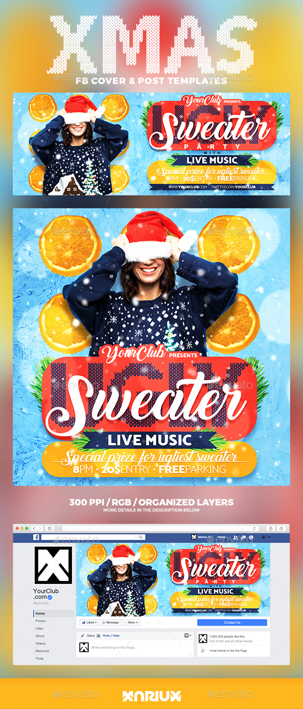 Ugly Sweater Facebook Cover - Social Media Web Elements