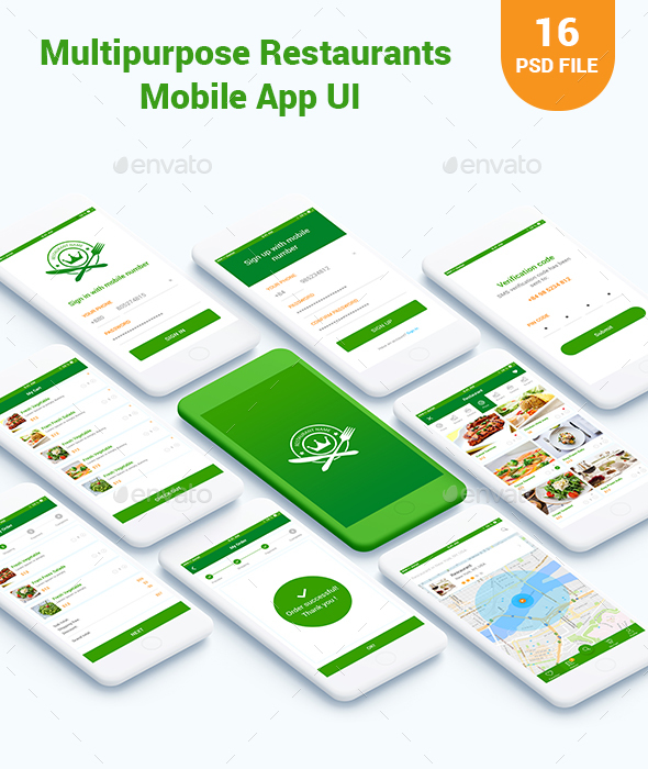 Multipurpose Food/ Restaurants Mobile App UI - User Interfaces Web Elements