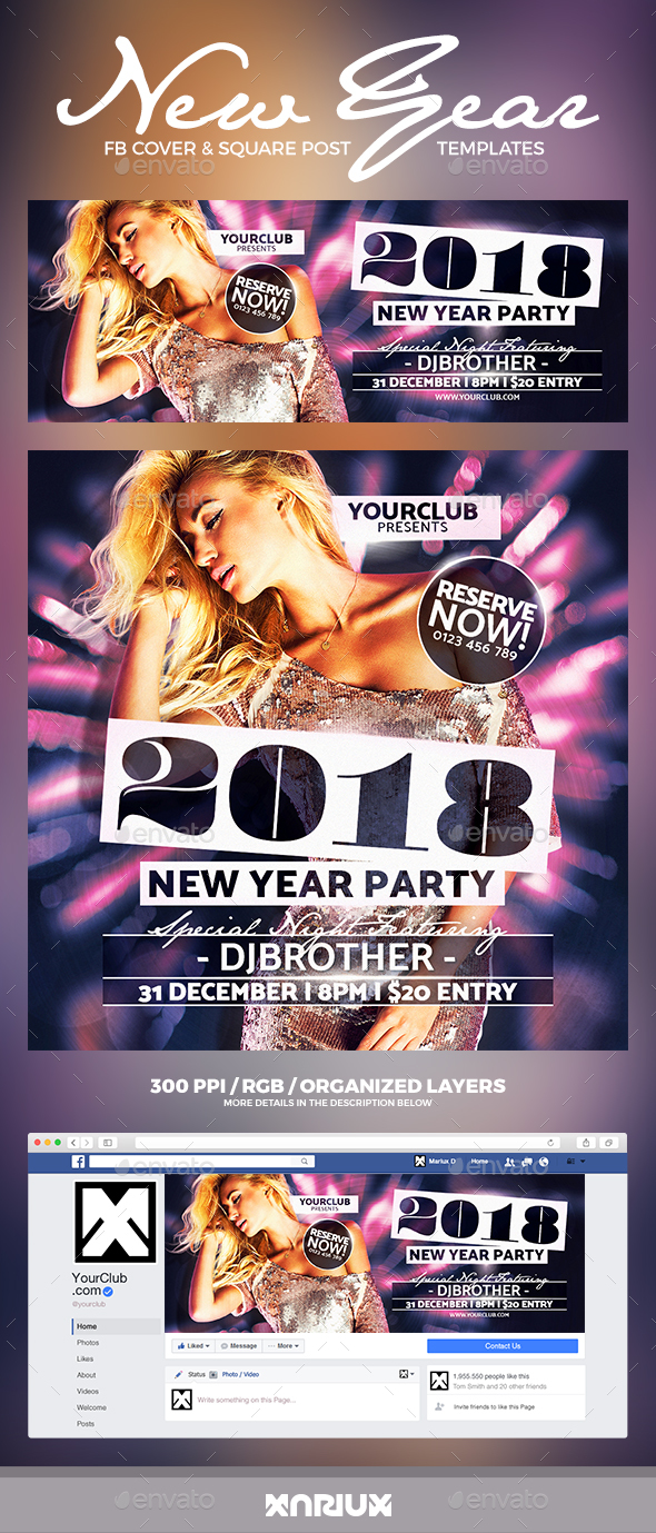 New Year Party Facebook Cover - Social Media Web Elements