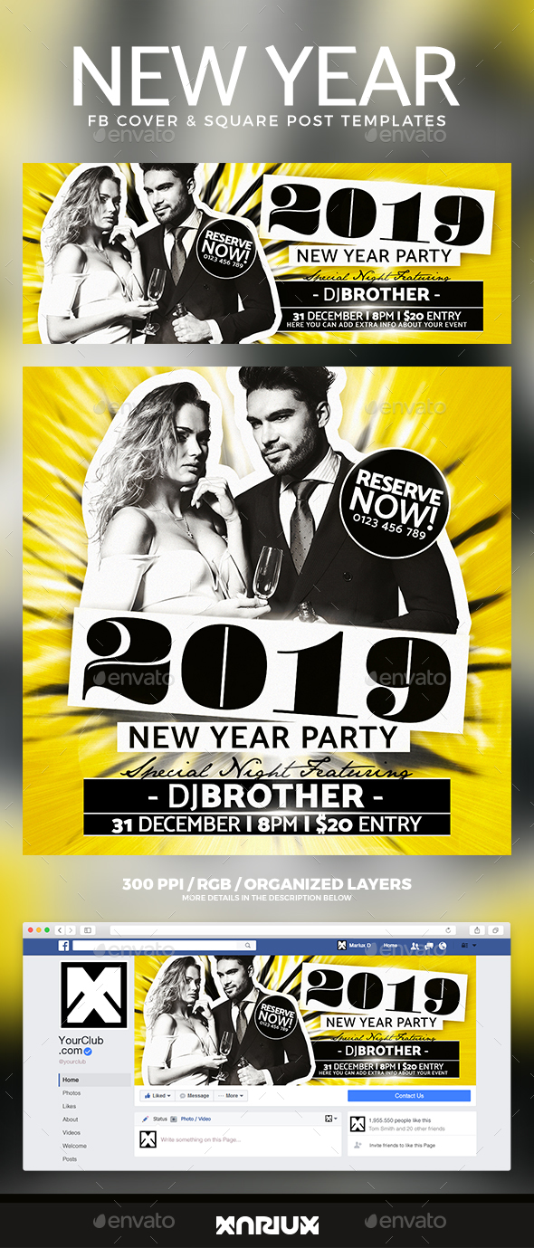 New Year Party Facebook Cover - Social Media Web Elements