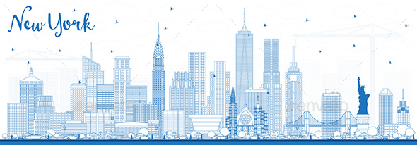 GraphicRiver Outline New York USA Skyline with Blue Buildings 20907703 GraphicRiver Outline New York USA Skyline with Blue Buildings 20907703