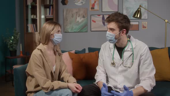 Woman and Doctor Consultation and Vaccination Process Making Covid 19 Coronavirus Vaccine at Home or alt