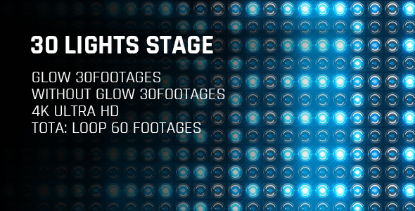 30 Lights Stage Blue Glow 4K Loop Footages/ Cold Award Led Light Stage Backgrounds/ Star Dance Party