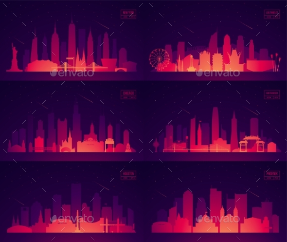 Set North American Citie New York Chicago Phoenix - Buildings Objects