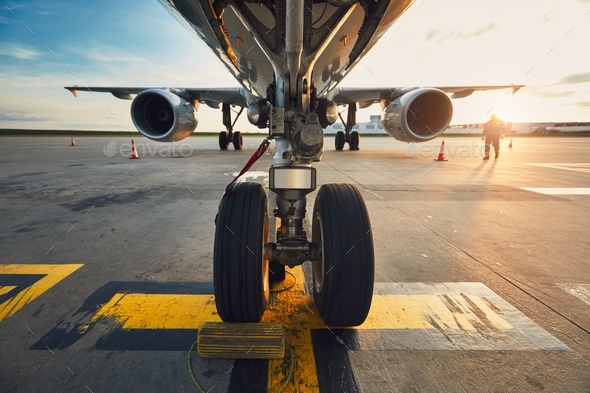 Airport at the amazing sunset - Stock Photo - Images