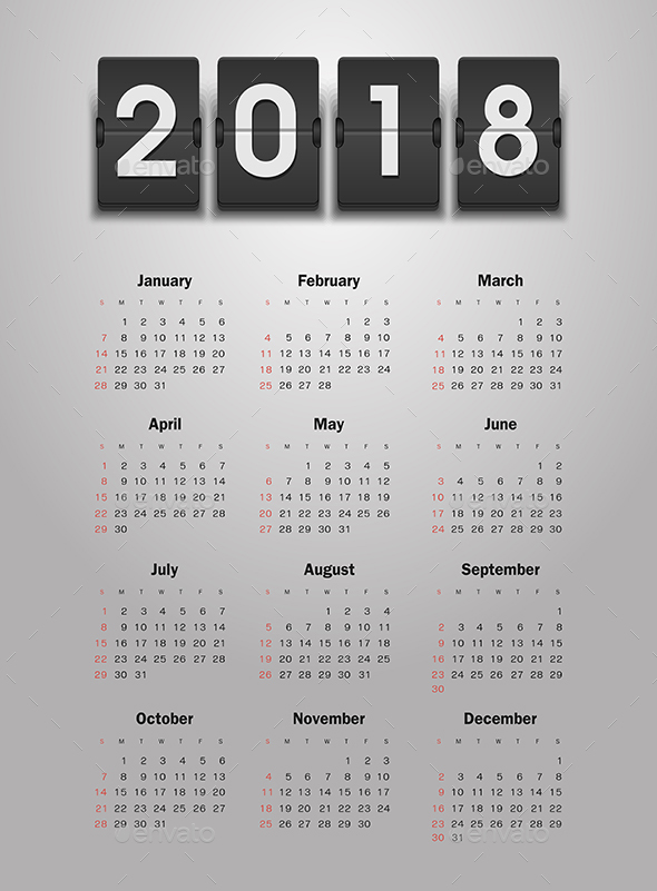 Calendar 2018 Year