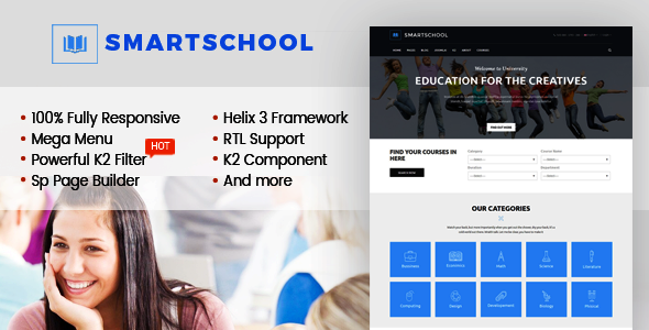 SmartSchool - Creative Responsive School, Education Joomla Template With Page Builder - Corporate Joomla