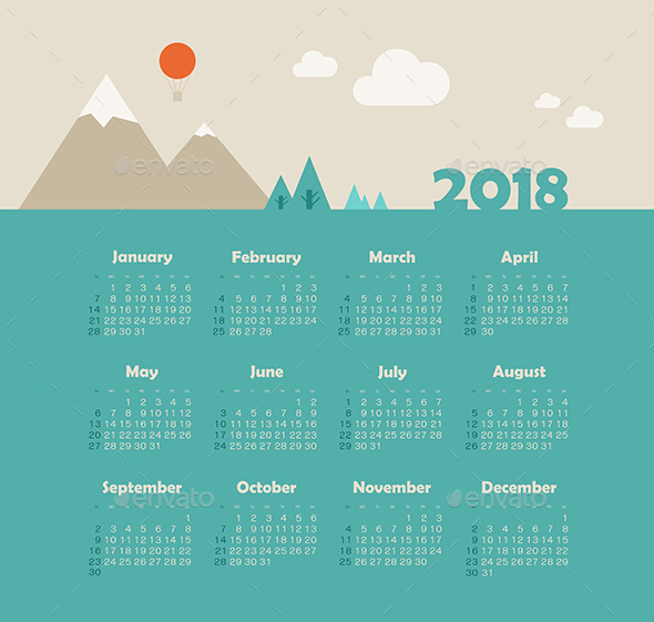 Calendar 2018 Year with Mountain Landscape