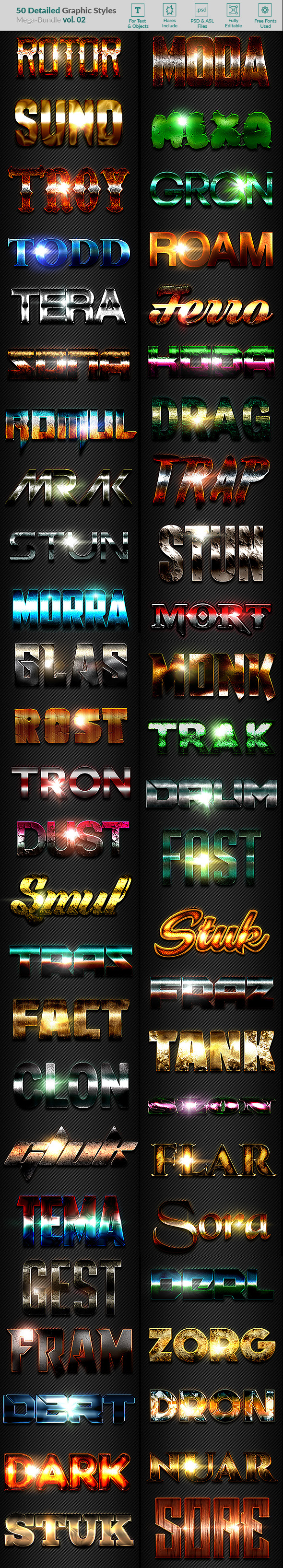 50 Text Effects - Bundle Vol. 02 - Styles Photoshop