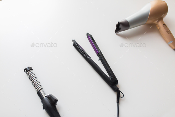 hairdryer, hot styler and curling iron or tongs