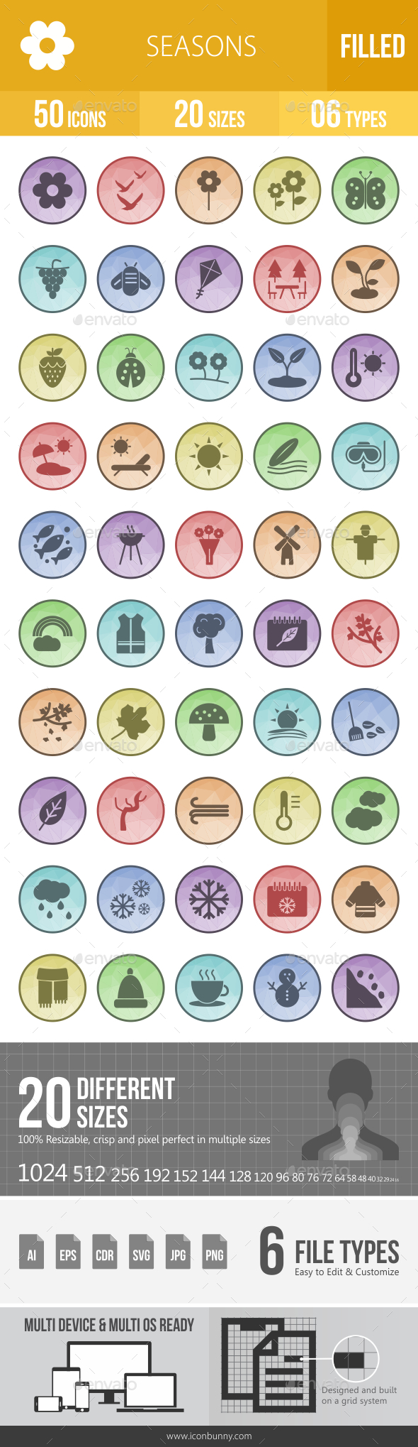 Seasons Filled Low Poly B/G Icons - Icons