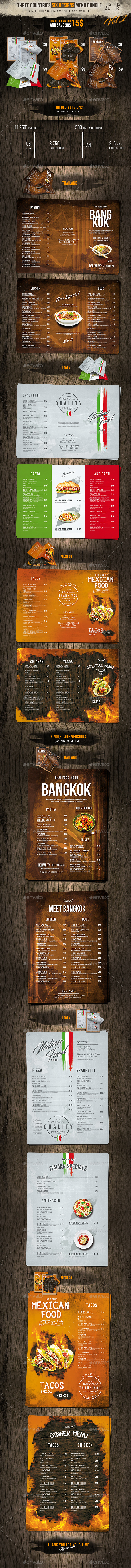 Three Countries Six Designs A4 and US Letter Bundle Vol2 - Food Menus Print Templates