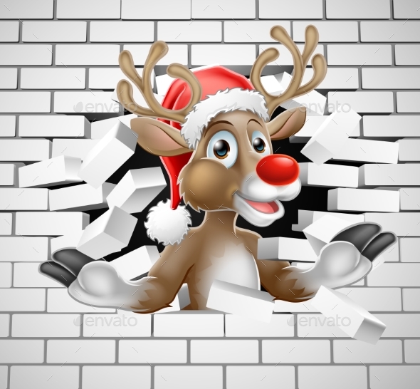 GraphicRiver Reindeer in Santa Hat Cartoon Breaking Brick Wall 20909323 GraphicRiver Reindeer in Santa Hat Cartoon Breaking Brick Wall 20909323