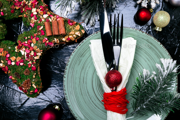 Christmas table place setting. - Stock Photo - Images