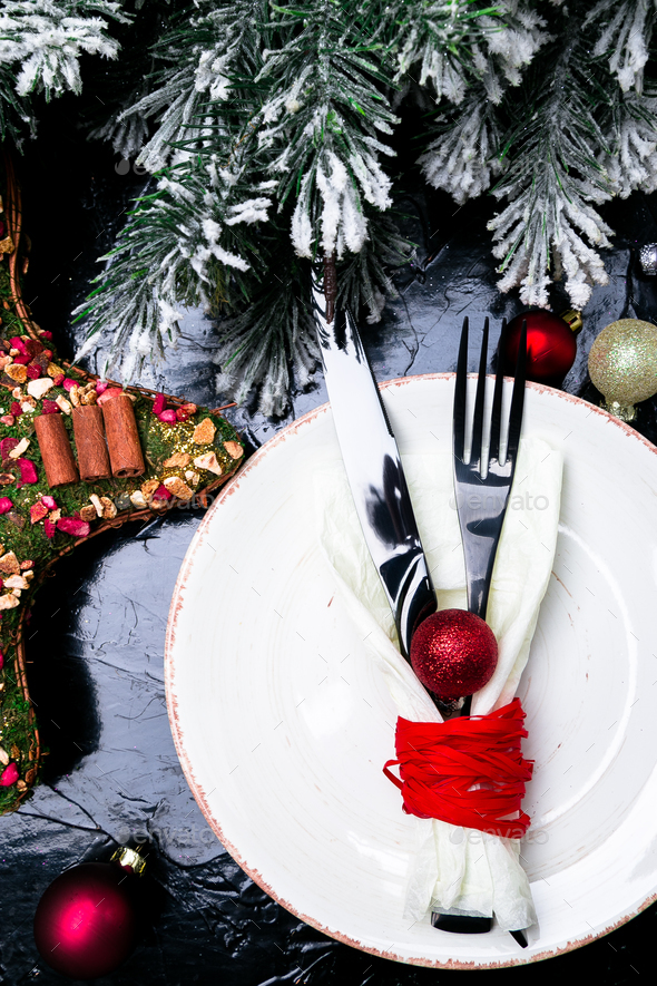 Christmas table place setting. - Stock Photo - Images