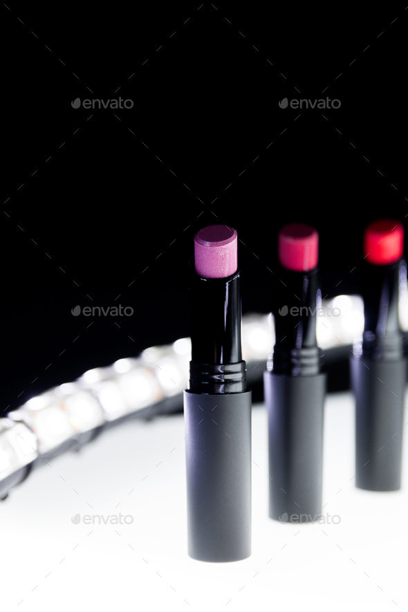 Set of matte Lipstick in red and natural colors - Stock Photo - Images