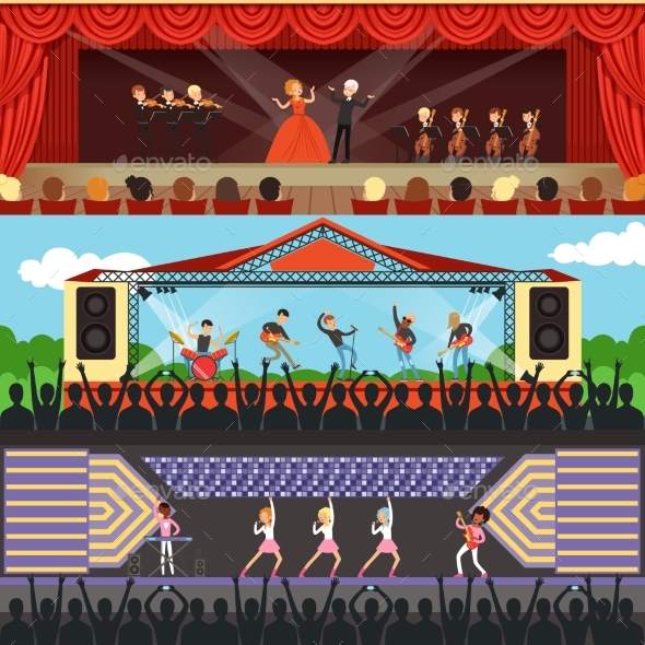 Concerts Set with Musicians and Artists Characters - Miscellaneous Vectors