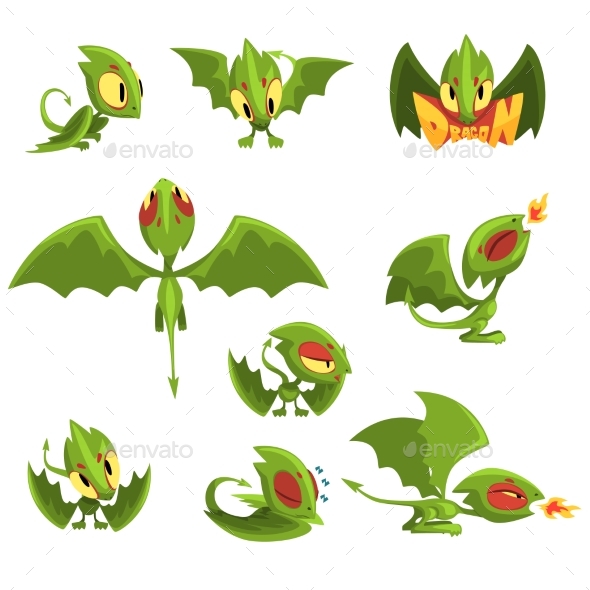 GraphicRiver Set of Cartoon Green Baby Dragon Character 20910225 GraphicRiver Set of Cartoon Green Baby Dragon Character 20910225