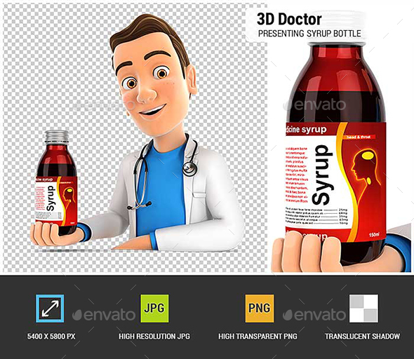GraphicRiver 3D Doctor Presenting Big Syrup Bottle 20910643 GraphicRiver 3D Doctor Presenting Big Syrup Bottle 20910643
