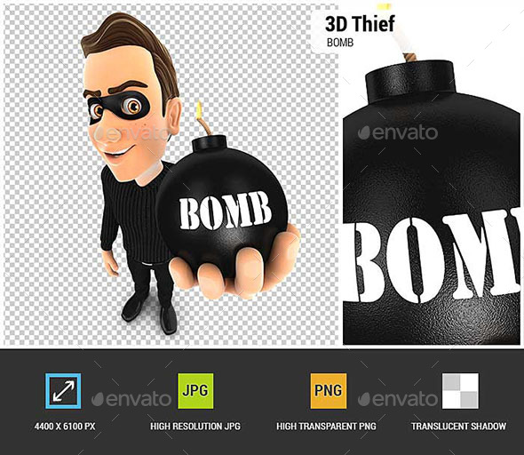 GraphicRiver 3D Thief Holding a Bomb 20910690 GraphicRiver 3D Thief Holding a Bomb 20910690