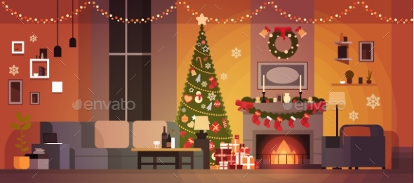 Living Room Decorated For Christmas and New Year - Christmas Seasons/Holidays