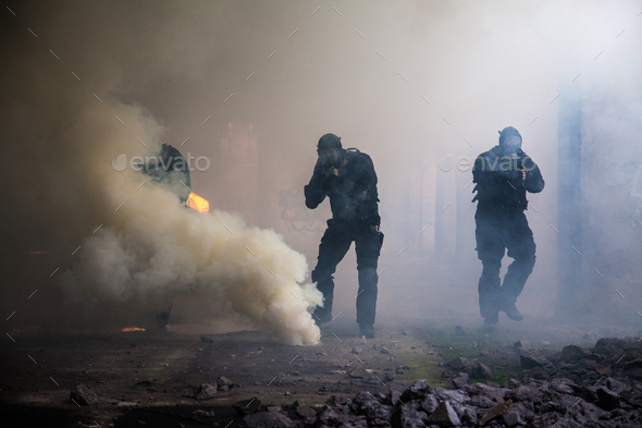 assault in the smoke - Stock Photo - Images